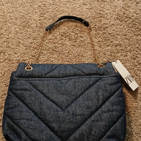 ✨ NWT Zara Quilted Denim Chain Shoulder Bag Designer Inspired Flap Bag - Picture 4 of 6